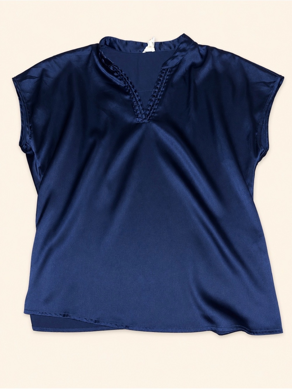 Joie Navy Satin Short-Sleeve V-Neck Blouse